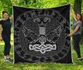 Mjolnir And Scandinavian Runes Print Quilt