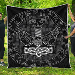 Mjolnir And Scandinavian Runes Print Quilt
