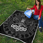 Mjolnir And Scandinavian Runes Print Quilt