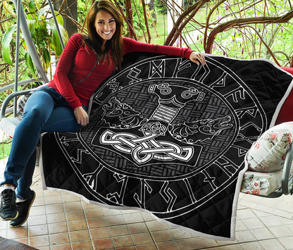 Mjolnir And Scandinavian Runes Print Quilt