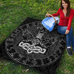 Mjolnir And Scandinavian Runes Print Quilt