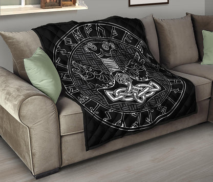 Mjolnir And Scandinavian Runes Print Quilt