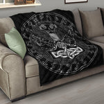 Mjolnir And Scandinavian Runes Print Quilt
