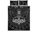 Mjolnir And Scandinavian Runes Print Quilt Bed Set