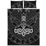 Mjolnir And Scandinavian Runes Print Quilt Bed Set