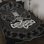 Mjolnir And Scandinavian Runes Print Quilt Bed Set