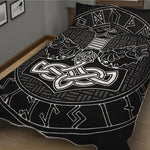 Mjolnir And Scandinavian Runes Print Quilt Bed Set