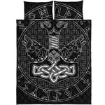 Mjolnir And Scandinavian Runes Print Quilt Bed Set