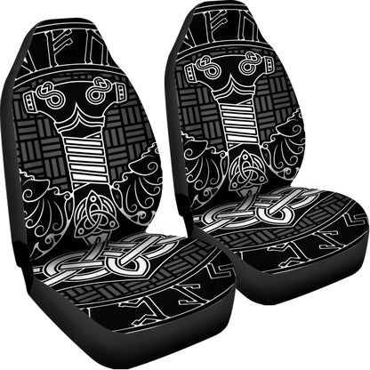 Mjolnir And Scandinavian Runes Print Universal Fit Car Seat Covers