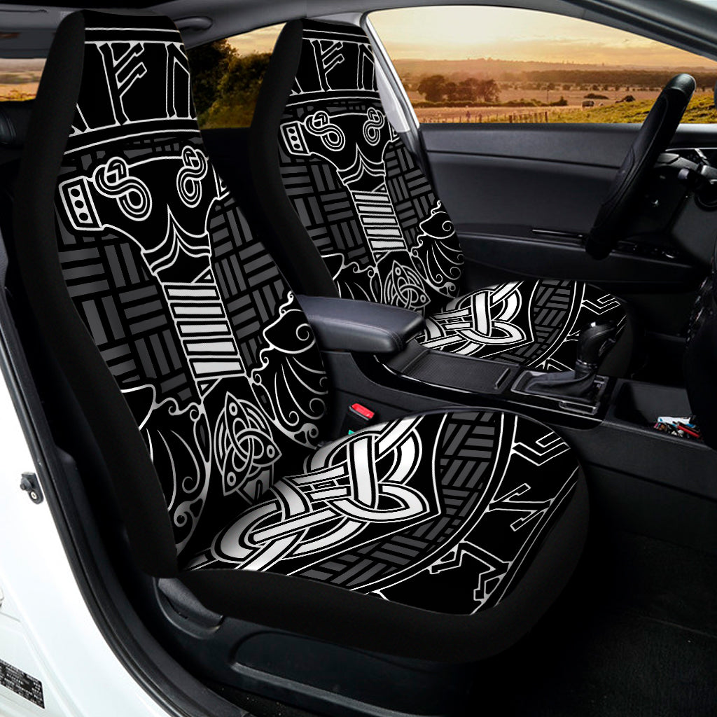 Mjolnir And Scandinavian Runes Print Universal Fit Car Seat Covers