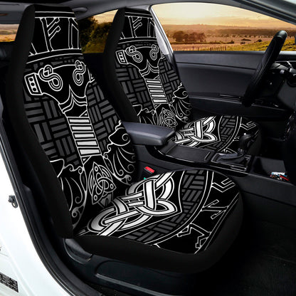 Mjolnir And Scandinavian Runes Print Universal Fit Car Seat Covers