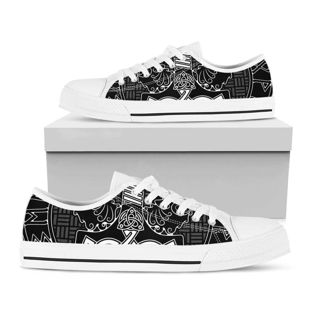 Mjolnir And Scandinavian Runes Print White Low Top Shoes