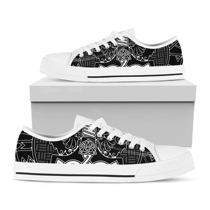 Mjolnir And Scandinavian Runes Print White Low Top Shoes
