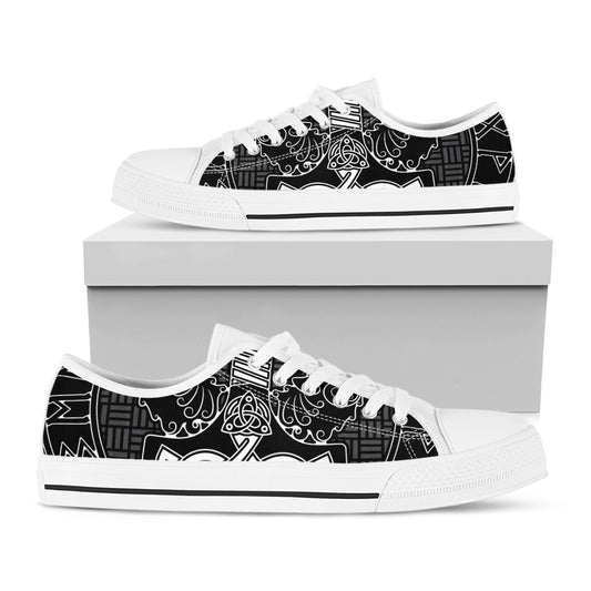Mjolnir And Scandinavian Runes Print White Low Top Shoes