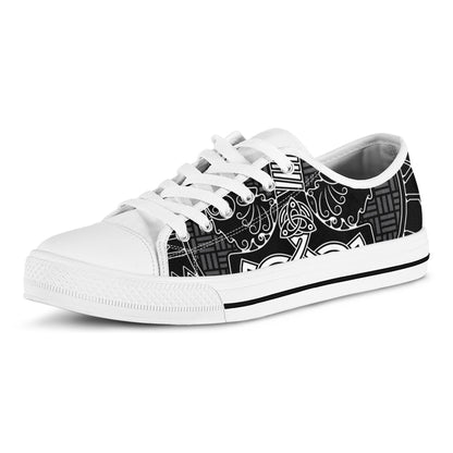 Mjolnir And Scandinavian Runes Print White Low Top Shoes
