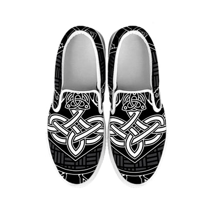 Mjolnir And Scandinavian Runes Print White Slip On Shoes