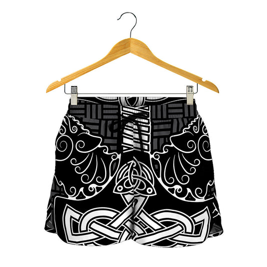 Mjolnir And Scandinavian Runes Print Women's Shorts
