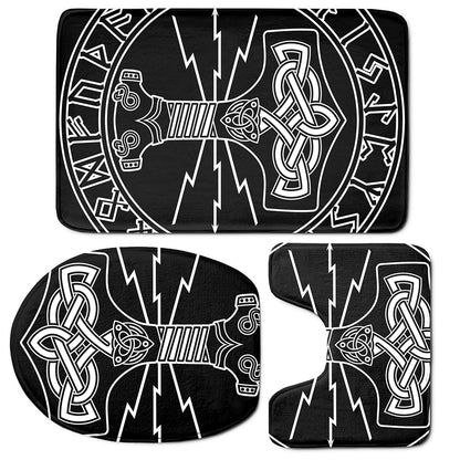 Mjolnir And Younger Futhark Print 3 Piece Bath Mat Set