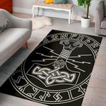 Mjolnir And Younger Futhark Print Area Rug