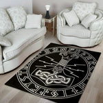 Mjolnir And Younger Futhark Print Area Rug