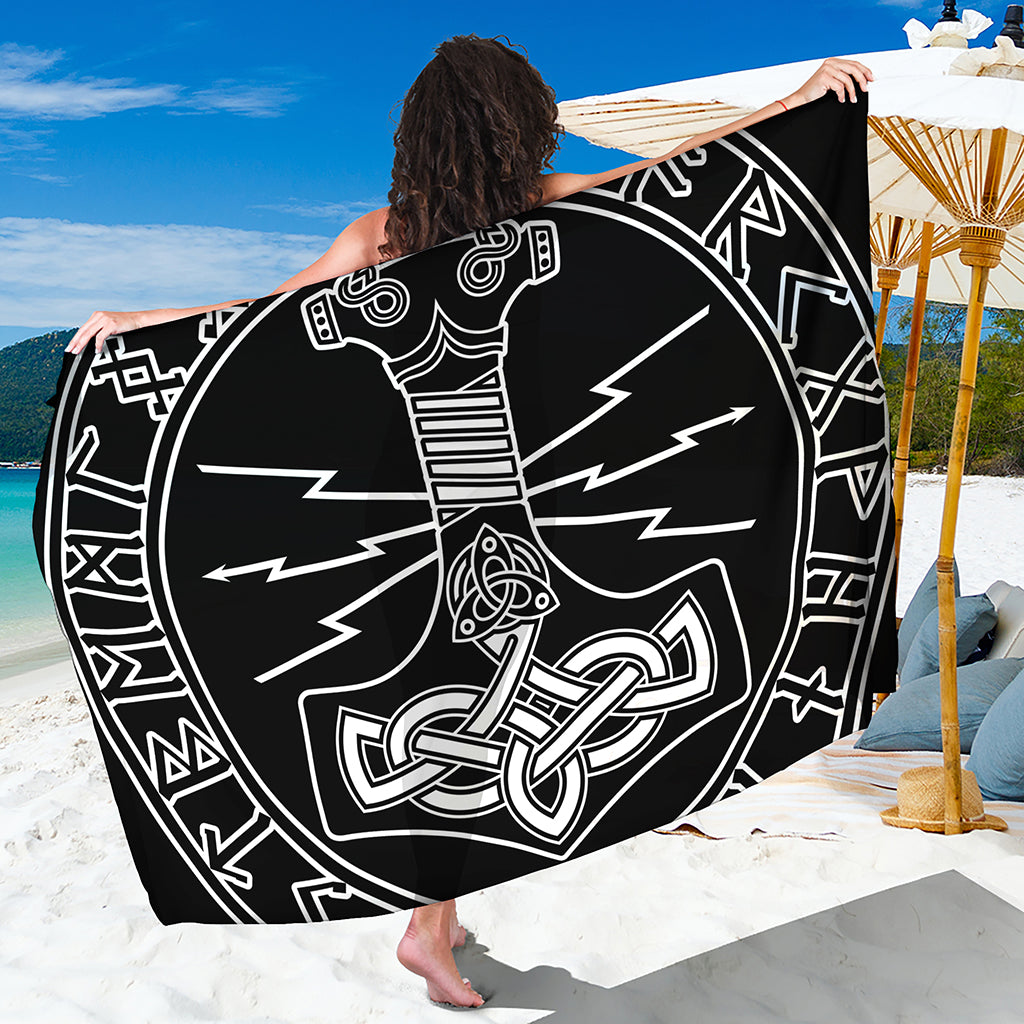 Mjolnir And Younger Futhark Print Beach Sarong Wrap