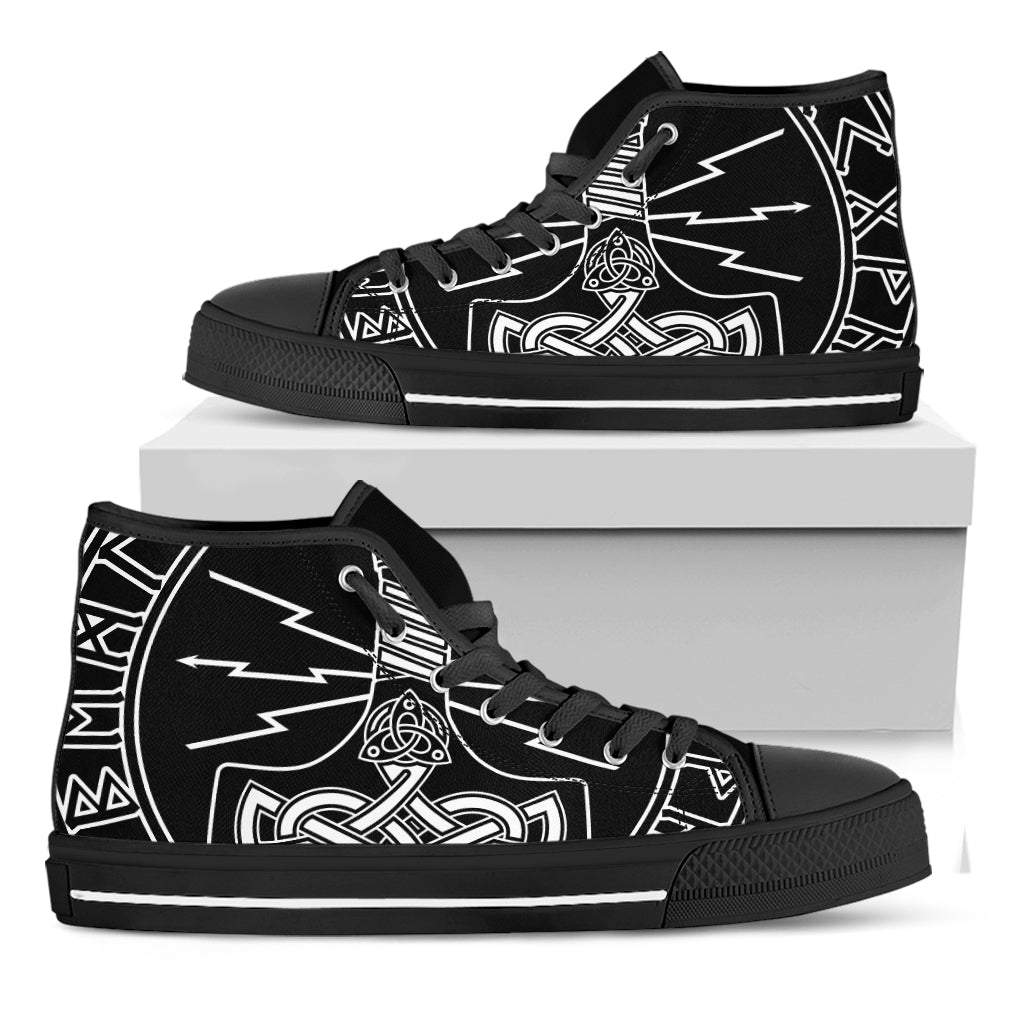 Mjolnir And Younger Futhark Print Black High Top Shoes