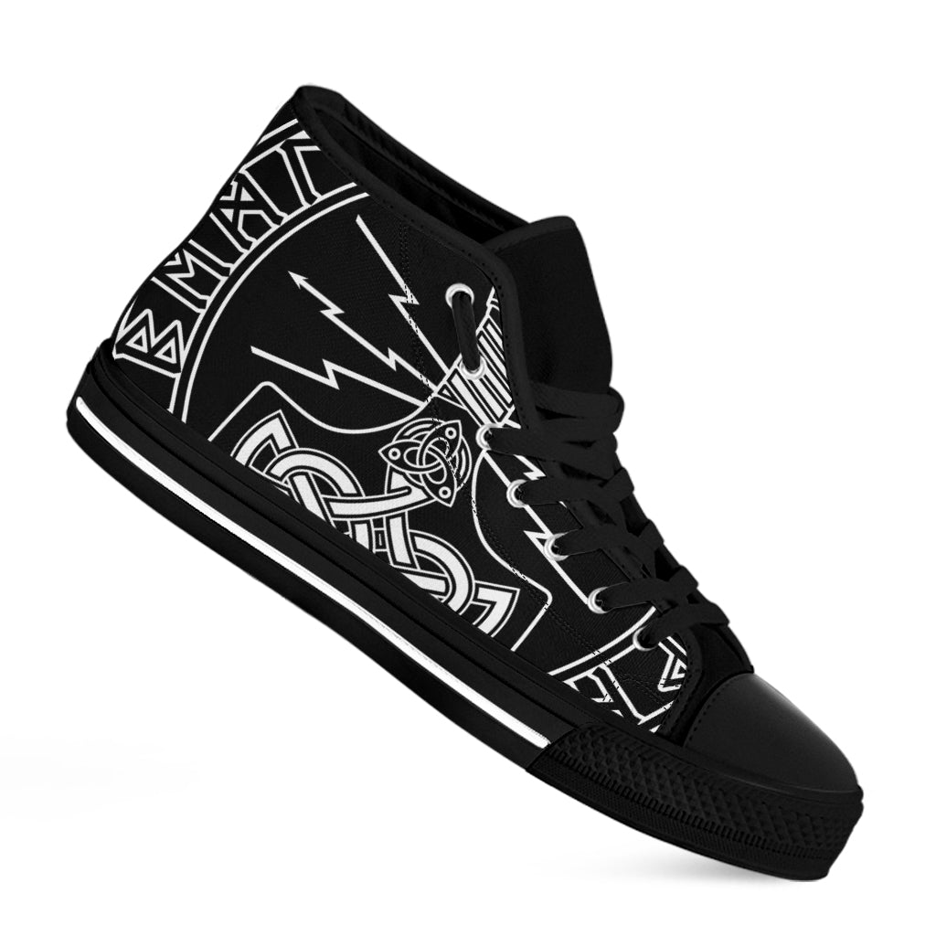 Mjolnir And Younger Futhark Print Black High Top Shoes