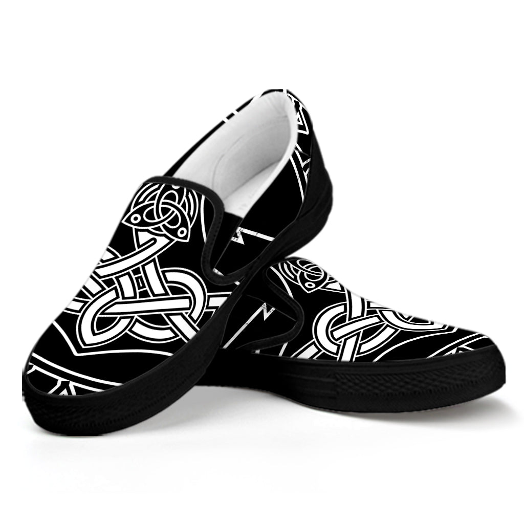 Mjolnir And Younger Futhark Print Black Slip On Shoes