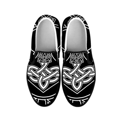 Mjolnir And Younger Futhark Print Black Slip On Shoes