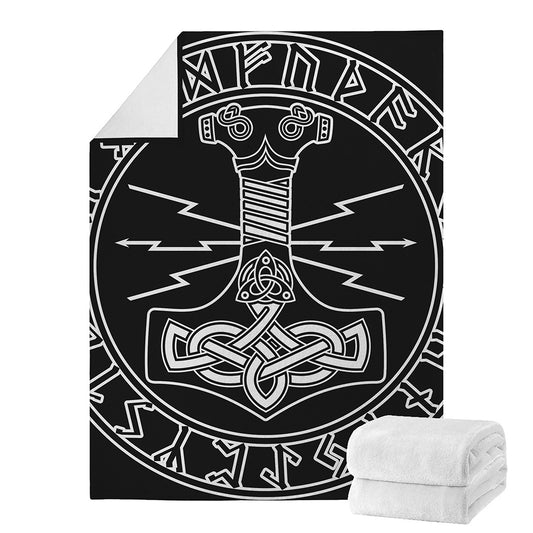 Mjolnir And Younger Futhark Print Blanket