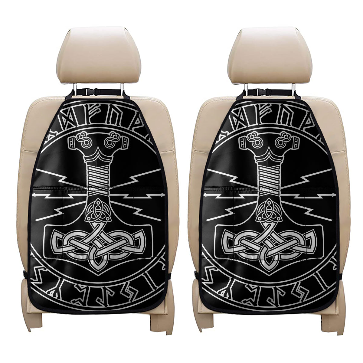 Mjolnir And Younger Futhark Print Car Seat Organizers