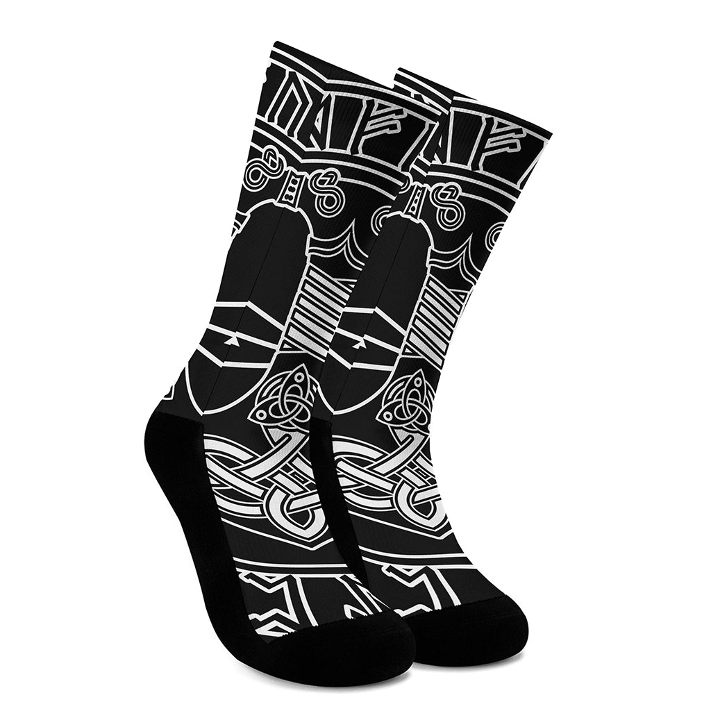Mjolnir And Younger Futhark Print Crew Socks