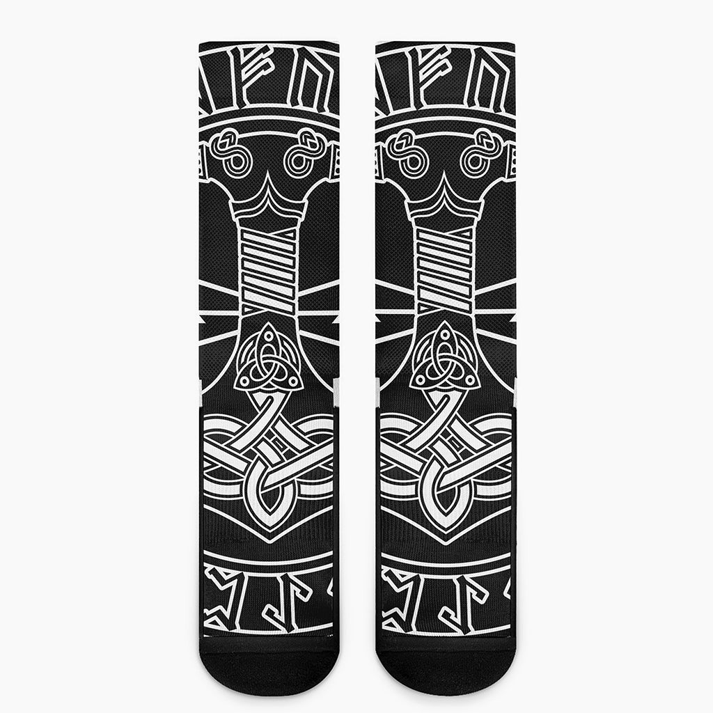 Mjolnir And Younger Futhark Print Crew Socks