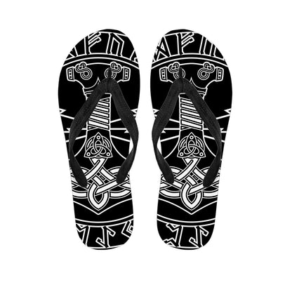 Mjolnir And Younger Futhark Print Flip Flops
