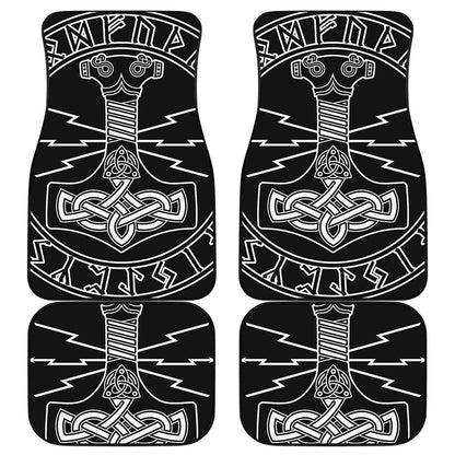 Mjolnir And Younger Futhark Print Front and Back Car Floor Mats