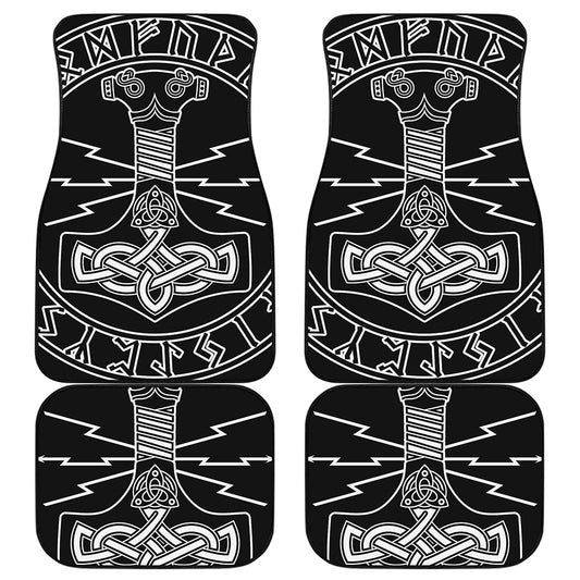 Mjolnir And Younger Futhark Print Front and Back Car Floor Mats