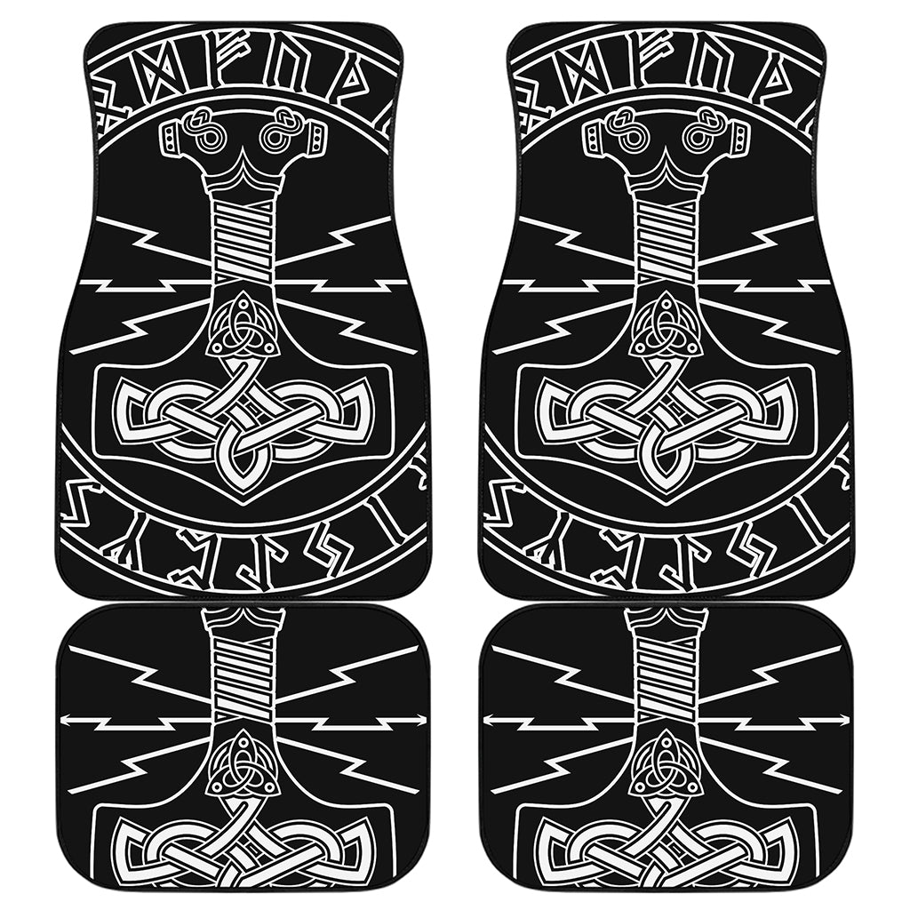 Mjolnir And Younger Futhark Print Front and Back Car Floor Mats