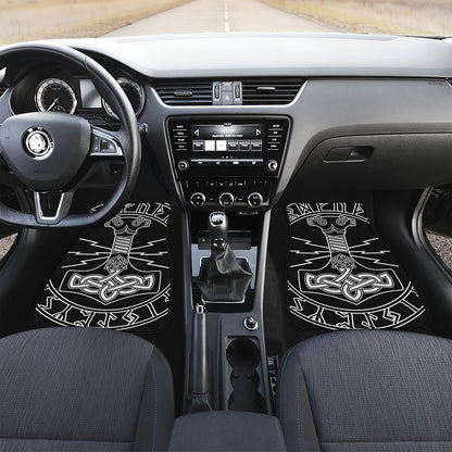 Mjolnir And Younger Futhark Print Front and Back Car Floor Mats