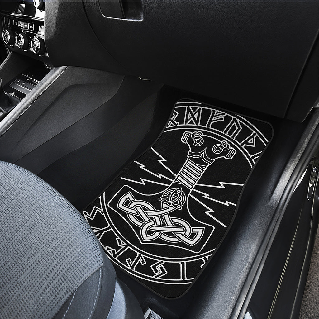 Mjolnir And Younger Futhark Print Front and Back Car Floor Mats