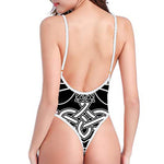Mjolnir And Younger Futhark Print High Cut One Piece Swimsuit