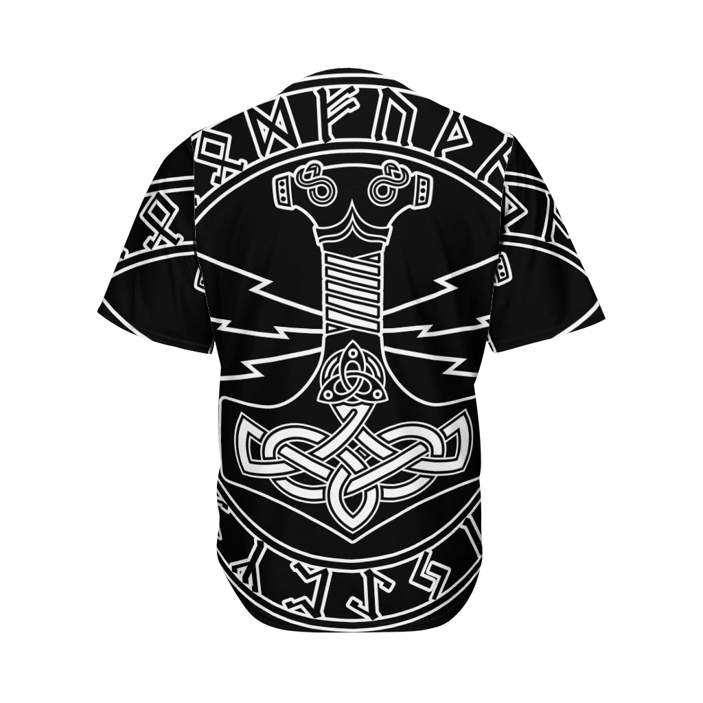 Mjolnir And Younger Futhark Print Men's Baseball Jersey