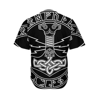 Mjolnir And Younger Futhark Print Men's Baseball Jersey