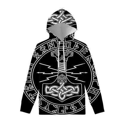 Mjolnir And Younger Futhark Print Pullover Hoodie