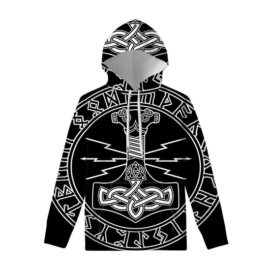 Mjolnir And Younger Futhark Print Pullover Hoodie
