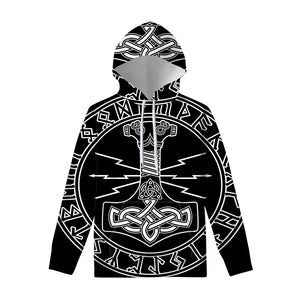 Mjolnir And Younger Futhark Print Pullover Hoodie