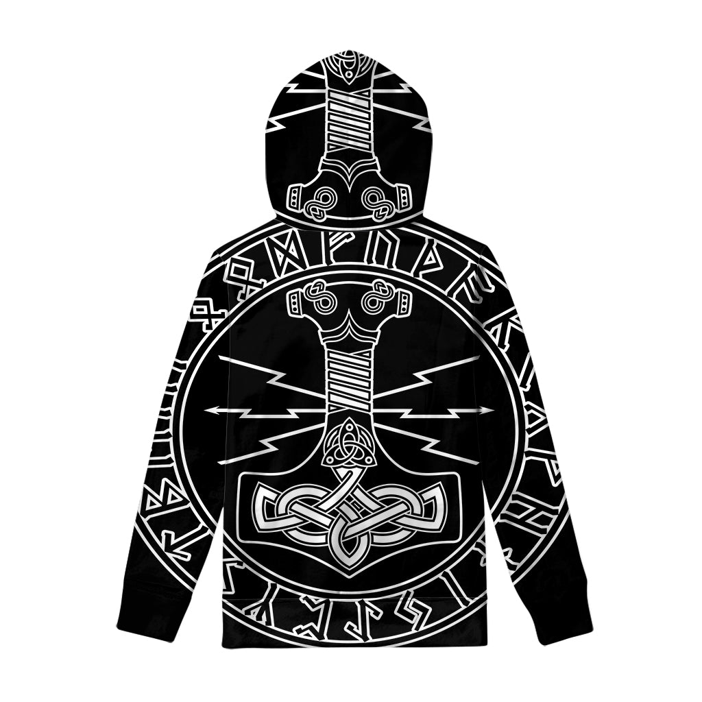 Mjolnir And Younger Futhark Print Pullover Hoodie