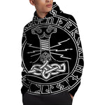 Mjolnir And Younger Futhark Print Pullover Hoodie