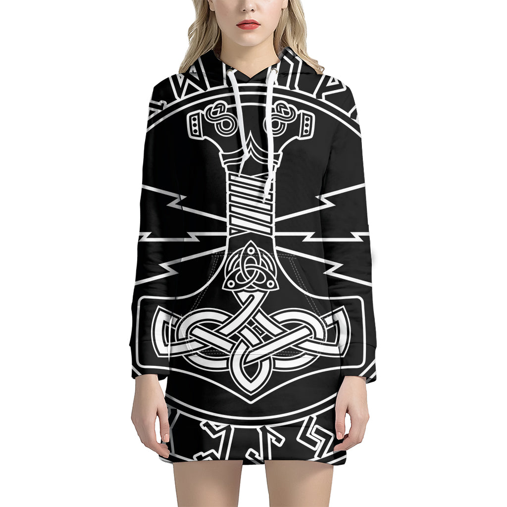 Mjolnir And Younger Futhark Print Pullover Hoodie Dress
