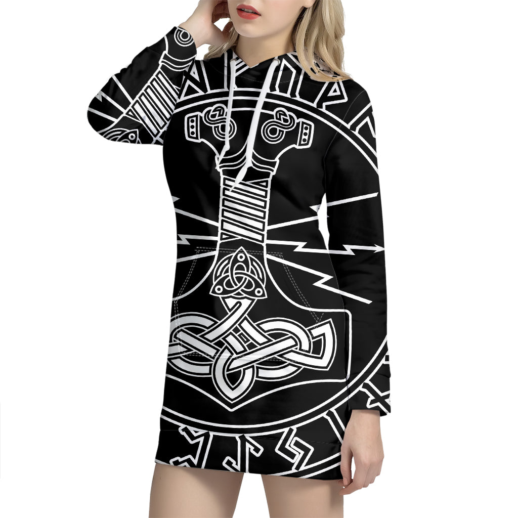 Mjolnir And Younger Futhark Print Pullover Hoodie Dress