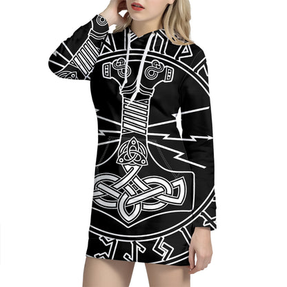 Mjolnir And Younger Futhark Print Pullover Hoodie Dress